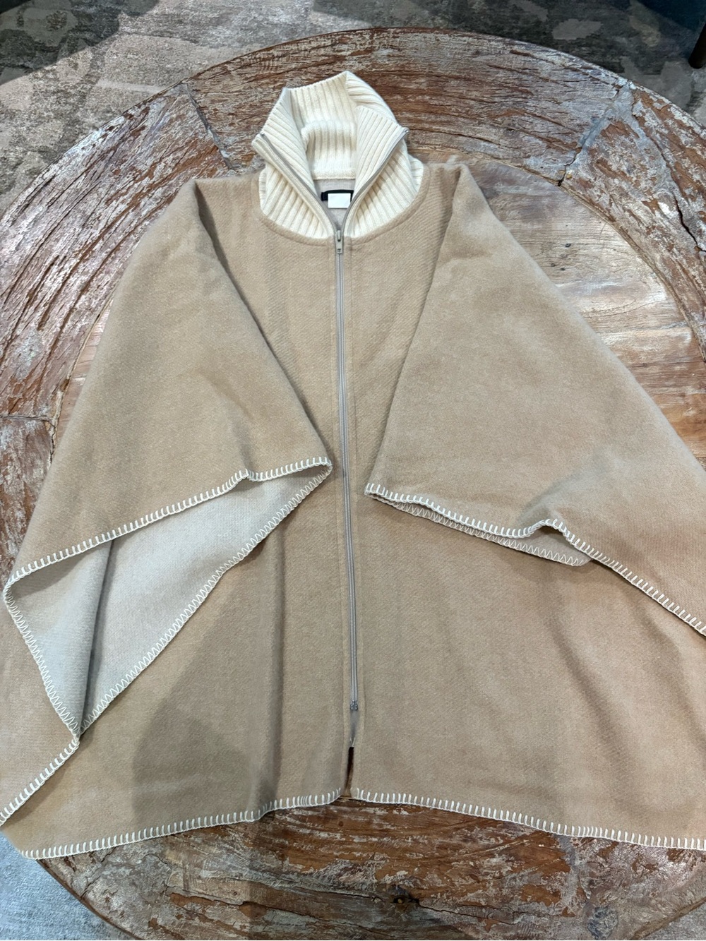 100% Wool Camel Colored 2 Tone Poncho